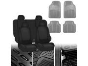 Car Seat Covers Solid Black Full Set for Auto w Gray Leather Steering Wheel Cover