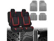 Car Seat Covers Red Black Full Set for Auto w Gray Leather Steering Wheel Cover