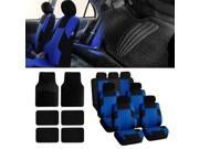 3Row Blue Black Seat Covers for 7 Seaters SUV Van with Black Floor Mats