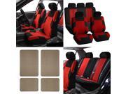 Complete Interior Set Seat Covers with Heavy Duty Floor Mats for Auto Red