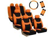 Car Seat Covers for Auto SUV Van Truck 3 Row Orange w Steering Wheel Belt Pad