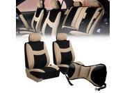 Front Bucket Seat Covers Airbag Compatible Black With Seat Back Cushion Pad Beige for Auto Car SUV Van