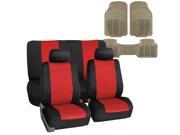 Car Seat Cover Neoprene Waterproof Pet Proof Full Set 2 Headrest Cover Red w Floor Mats