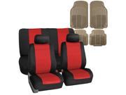 Car Seat Cover Neoprene Waterproof Pet Proof Full Set 2 Headrest Cover Red w 4PCS Mats
