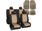 Car Seat Cover Neoprene Waterproof Pet Proof Full Set 4 Headrest Cover Beige w 4PCS Mats
