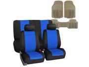 Car Seat Cover Neoprene Waterproof Pet Proof Full Set 2 Headrest Cover Blue w Floor Mats