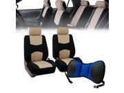 Front Bucket Seat covers Beige With Seat Back Cushion Pad Blue for Auto Car SUV Van
