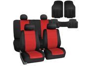 Car Seat Cover Neoprene Waterproof Pet Proof Full Set 4 Headrest Cover Red w Floor Mats