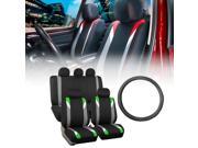 FH Group Racing Car Seat Covers for Auto with Leather Steering Wheel Green Black