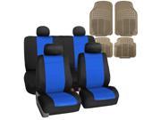 Car Seat Cover Neoprene Waterproof Pet Proof Full Set 4 Headrest Cover Blue w 4PCS Mats