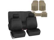 Car Seat Cover Neoprene Waterproof Pet Proof Full Set 2 Headrest Cover Black w Floor Mats