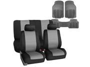 Car Seat Cover Neoprene Waterproof Pet Proof Full Set 2 Headrest Cover Gray w Floor Mats