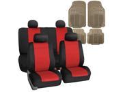 Car Seat Cover Neoprene Waterproof Pet Proof Full Set 4 Headrest Cover Red w 4PCS Mats