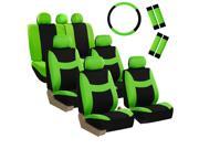 Car Seat Covers for Auto SUV Van Truck 3 Row Green w Steering Wheel Belt Pad