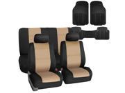 Car Seat Cover Neoprene Waterproof Pet Proof Full Set 2 Headrest Cover Beige w Floor Mats