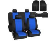 Car Seat Cover Neoprene Waterproof Pet Proof Full Set 4 Headrest Cover Blue w Floor Mats