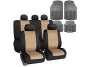 Car Seat Cover Neoprene Waterproof Pet Proof Full Set Cover Beige w 4PCS Mats