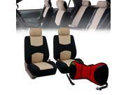 Front Bucket Seat covers Beige With Seat Back Cushion Pad Red for Auto Car SUV Van