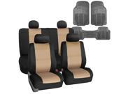 Car Seat Cover Neoprene Waterproof Pet Proof Full Set 4 Headrest Cover Beige w Floor Mats