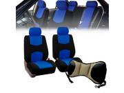 Front Bucket Seat covers Blue With Seat Back Cushion Pad Beige for Auto Car SUV Van