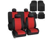 Car Seat Cover Neoprene Waterproof Pet Proof Full Set 4 Headrest Cover Red w 4PCS Mats