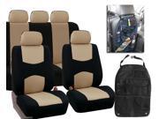 Car Seat Covers Deluxe Complete Set Beige W.Seat Back Organizer Storage Bag