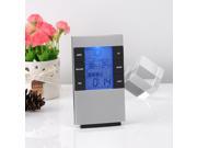 Silver Multifunctional LCD Digital Calendar Alarm Clock Hygrometer Humidity Thermometer Temperature Meter Gauge