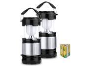 Victake 2 Pack Portable Outdoor LED Camping Lantern with 3 AA Batteries Black Collapsible