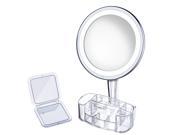 10X Magnifying Lighted Makeup Mirror with a Storage Box and a Small Mirror Soft Warm LED Light Adjustable Brightness 360° Rotation Touch Activated Cordle