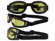 Kick Start Nomad Padded Motorcycle Goggles Matte Black Frames Yellow Lenses Made By Pacific Coast Sunglasses