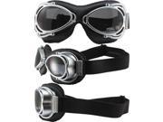 Pacific Coast Sunglasses Nannini Street Fighter Hand Sewn Black Leather Motorcycle Goggles Matte Silver Frame Grey Lenses