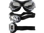 Pacific Coast Sunglasses Nannini Streetfighter Padded Motorcycle Goggles Hand Sewn Black Leather Matte Silver Frames Clear Anti Fog Lenses