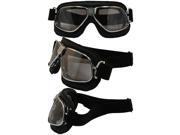 Nannini Cruiser Padded Motorcycle Goggles Hand Sewn Black Leather and Chrome Frames Clear Anti Fog Lenses