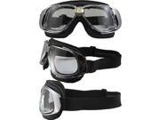 Pacific Coast Sunglasses Nannini Rider Padded Motorcycle Goggles Hand Sewn Black Leather Chrome Frames Clear Anti Fog Lenses