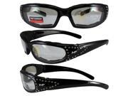 MotoFrames MF Chill Padded Motorcycle Sunglasses Rhinestone Designed Black Frames Clear Lenses