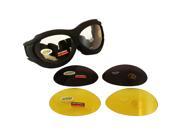 Birdz Buzzard Black Frame Motorcycle Goggles with Clear Smoke and Yellow Shatterproof Anti Fog Polycarbonate Lenses and Vented Open Cell Foam and a Carrying Ca