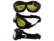 Birdz Buzzard Black Frame Motorcycle Goggles with Yellow Shatterproof Anti Fog Polycarbonate Lenses and Vented Open Cell Foam