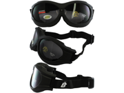 Birdz Buzzard Black Frame Motorcycle Goggles with Smoke Shatterproof Anti Fog Polycarbonate Lenses and Vented Open Cell Foam