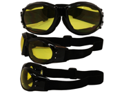 Birdz Eagle Black Frame Motorcycle Goggles with Yellow Shatterproof Polycarbonate Lenses and Vented Open Cell Foam