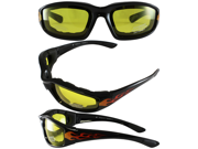 Birdz Oriole Flame Design Motorcycle Glasses with Yellow Shatterproof Anti Fog Polycarbonate Lenses and Wind Blocking Foam