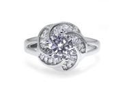 Created Diamond Solitaire Floral Ring in Rhodium Plating 2.2 ctw