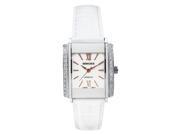 White Crystal Genuine Leather Watch in Stainless Steel Plated with 18k White Gold 128945