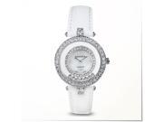 Gemorie The Valentina White Genuine Leather Watch with Zirconia in Silver Plated Stainless Steel 128944