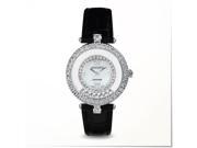 Gemorie The Valentina Black Genuine Leather Watch with Zirconia in Silver Plated Stainless Steel 129108
