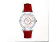 Gemorie The Genevieve Red Genuine Leather Watch with Zirconia in Silver Plated Stainless Steel 129057 R