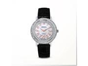 Gemorie The Nicolette Black Genuine Leather Watch with Zirconia in Silver Plated Stainless Steel 129093 B
