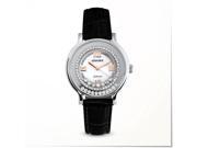 Gemorie The Allegra Black Genuine Leather Watch with Zirconia in Silver Plated Stainless Steel 129094 B