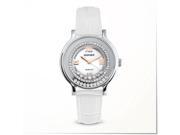 Gemorie The Allegra White Genuine Leather Watch with Zirconia in Silver Plated Stainless Steel 129094 W