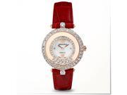 Gemorie The Valentina Red Genuine Leather Watch with Zirconia in 18K Rose Gold Plated Stainless Steel 128942