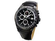 Gemorie Rolls Crown Multi function Sporty Black Leather Watch 129089 B